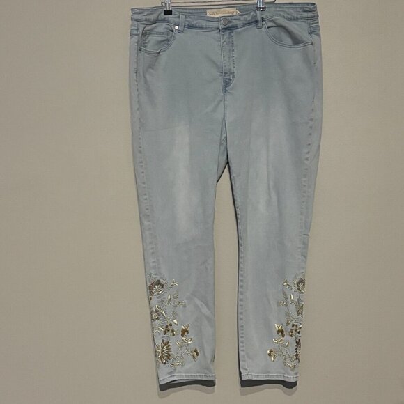 SOFT SURROUNDINGS Ultimate Denim Ice-Kissed Straight Embroidered Jeans 20W - Picture 2 of 6